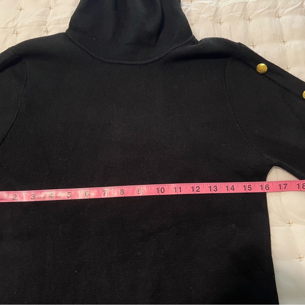 Classic black turtleneck with gold buttons. Slim fit. - Picture 4 of 5